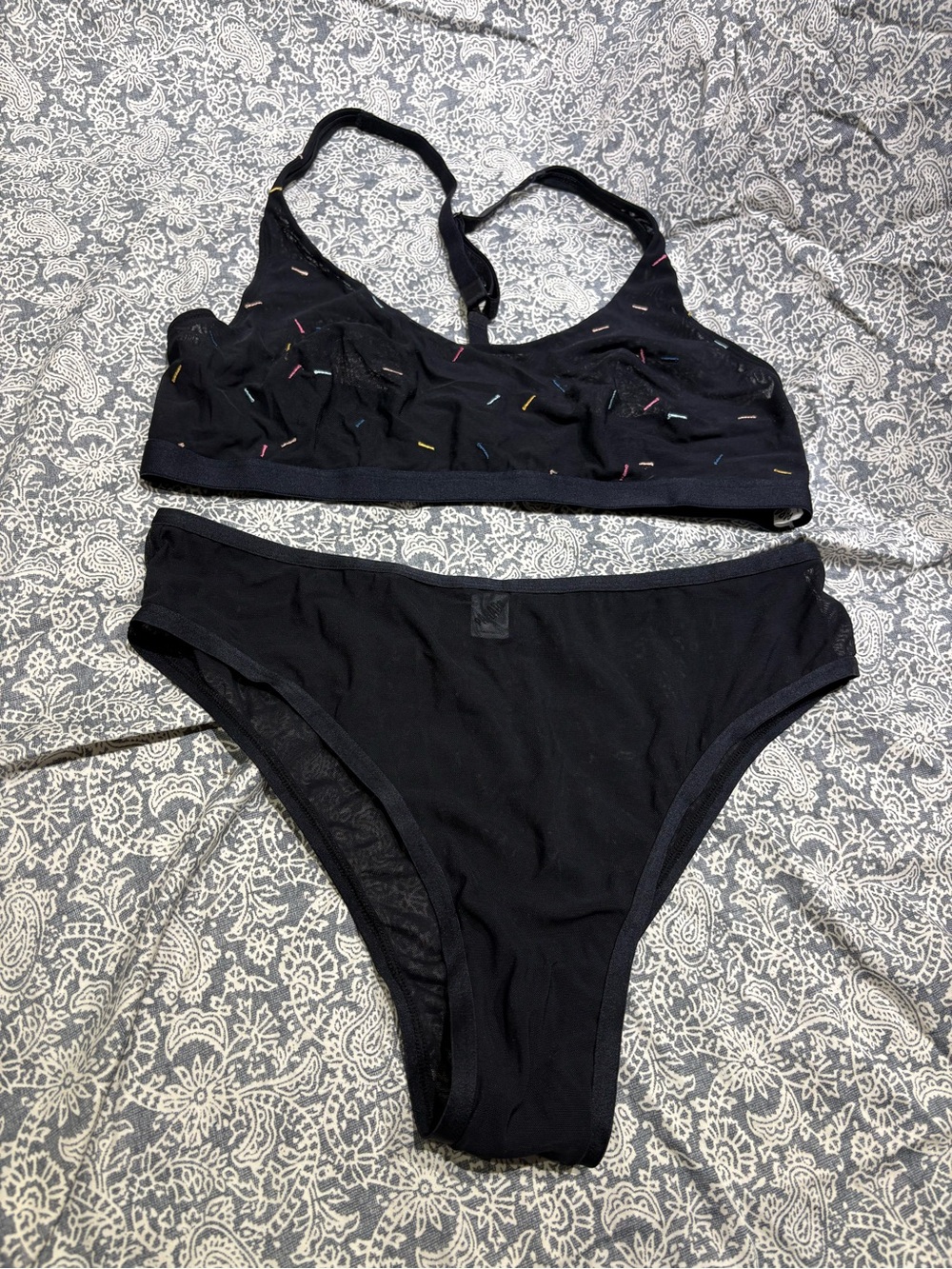 Parade black mesh confetti bralette panty large